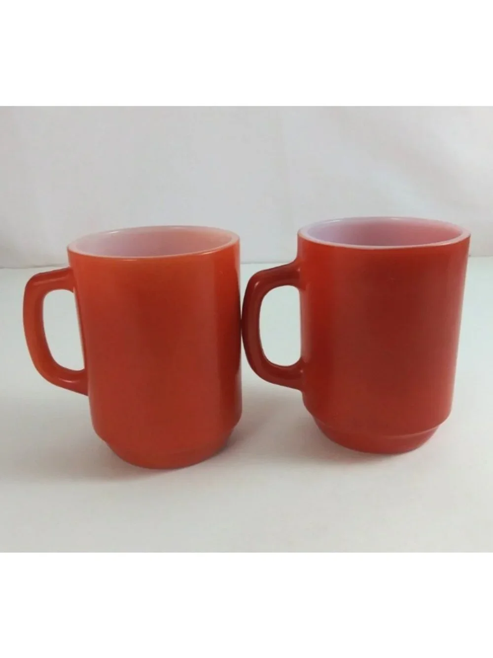 Vintage Set Of 2 Fire King Anchor Hocking D Handle Orange Milk Glass Coffee Cups